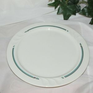 SHENANGO Vintage Dinner Plate 393-10 Syracuse 9 3/4" Black Turquoise Bands Retro